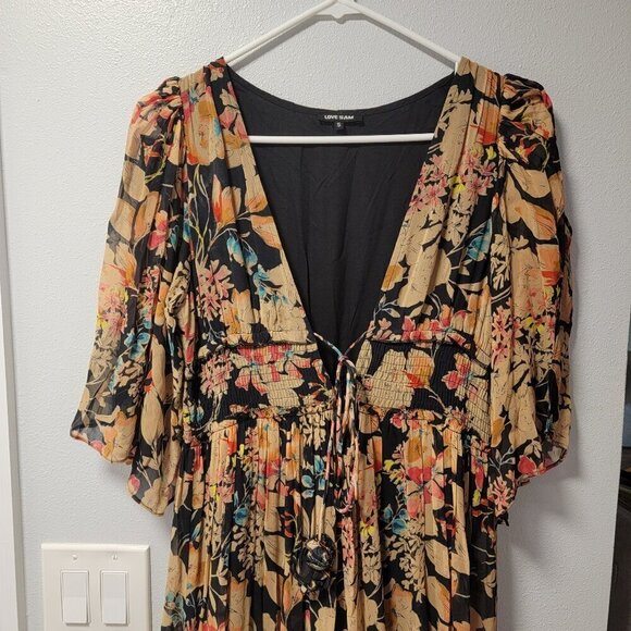 Love Sam Dark Wonder Bohemian Floral Maxi Dress Size Small - Picture 3 of 15